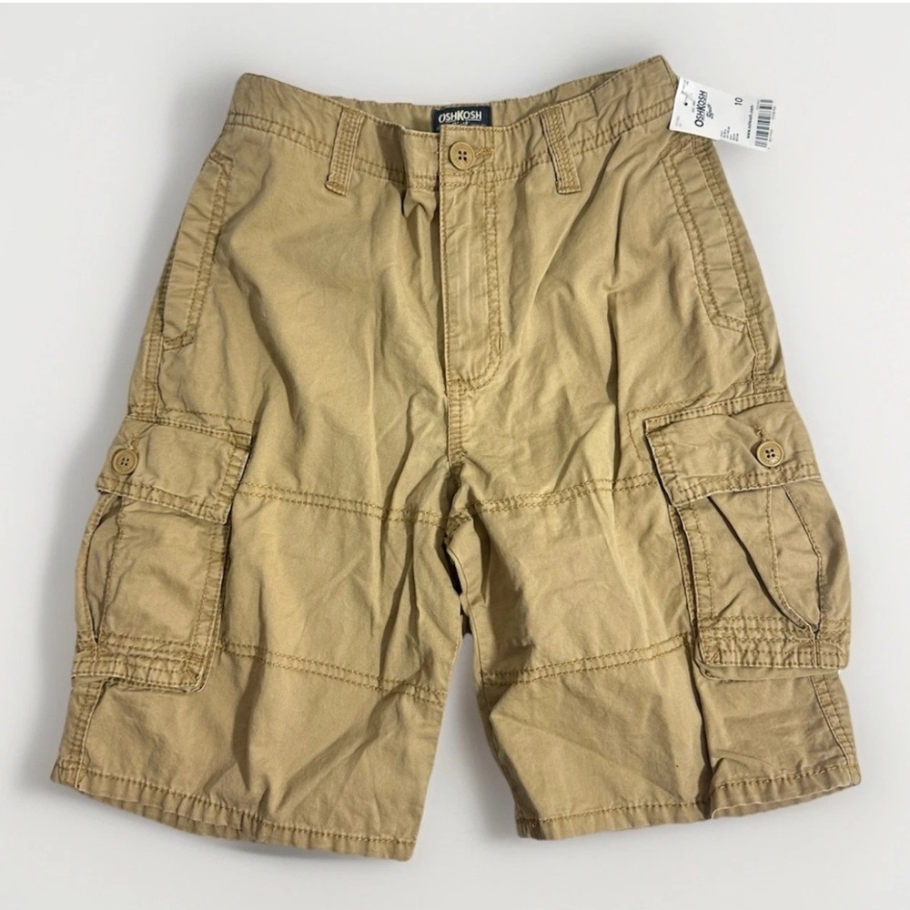 NWT OshKosh Boys Size 10 Beige Cargo Shorts Khaki Adjustable Waist